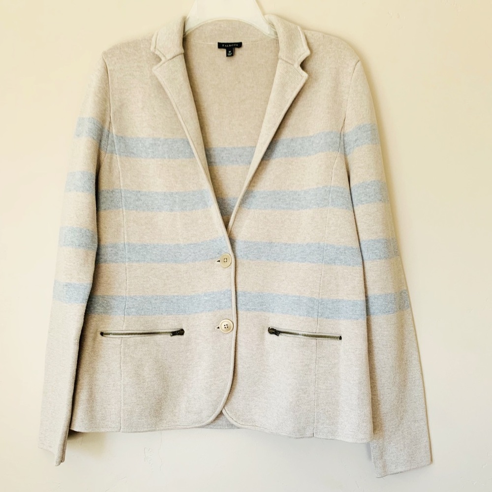 ⭐️3 for $20⭐️ Talbots Blue/Cream 2 Button Striped Knit Blazer M